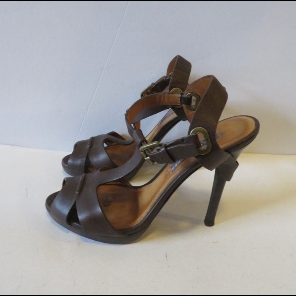 RALPH LAUREN PURPLE LABEL  BROWN LEATHER STILETTO SANDALS Size 7.5